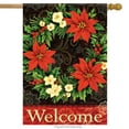 thumbnail image 1 of Poinsettia Welcome Wreath House Flag Christmas Double Sided Holiday 28" x 40", 1 of 3