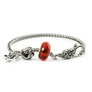 Trollbeads Poinsettia Wish Bead Bracelet, Silver and Glass, Size 7.9"
