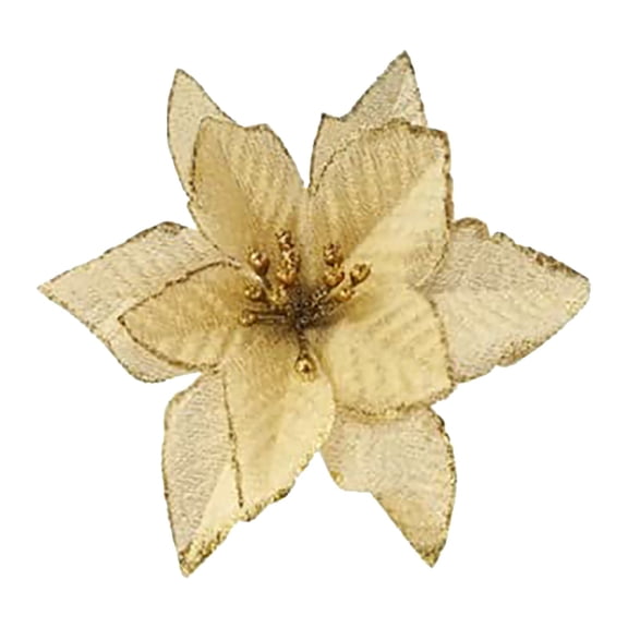 Poinsettias Artificial Flowers Ornaments Xmas Gold Glitter Flower for Valentine's Day Wedding Centerpieces Mother's Day Flower Wall DIY Crafts Bouquet Home Floral Decoration - Gold