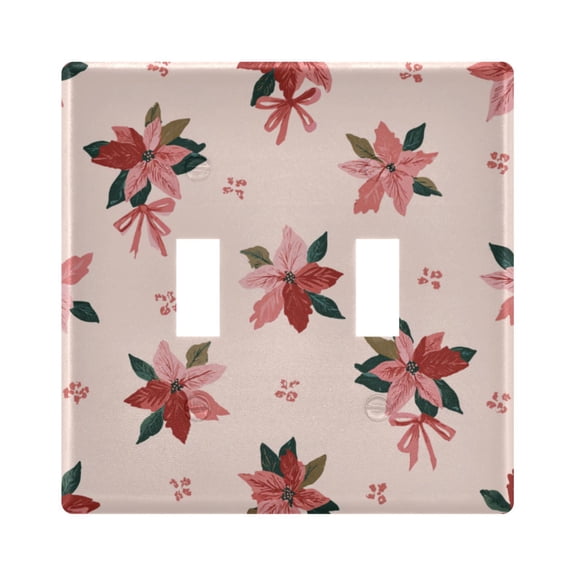 Poinsettias Flowers Bows Christmas Light Switch Cover Electrical Outlet Cover Replaceable Wall Plates 2-Gang