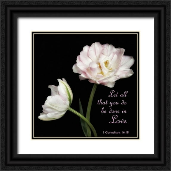 Poinski, Dianne 12x12 Black Ornate Wood Framed with Double Matting Museum Art Print Titled - Corinthians Peony