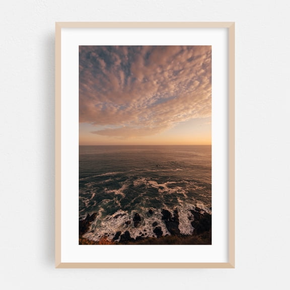 Point Dume Sunset 03 - Los Angeles California Photography Ocean Sunset Coast Waves Scenic Beach Nature Oak Framed Wall Art Print 20 x 30 inches