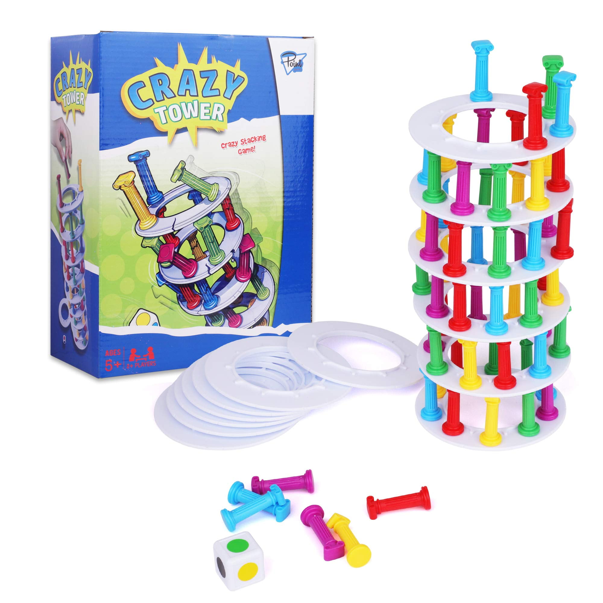 Point Games Crazy Tower - Stacking Tower Game with Fun Roman Column Design-  Toppling Leaning Tower Toy with Dice - Developmental & Interactive Puzzle,  Test Stabilizing Skills- Ages 5+ 