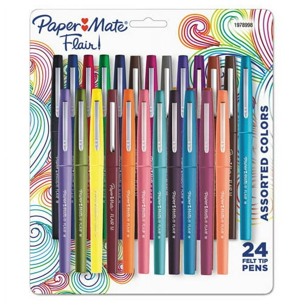 Point Guard Flair Felt Tip Porous Point Pen, Stick, Medium 0.7 mm, Assorted Tropical Vacation Ink and Barrel Colors, 24/Pack