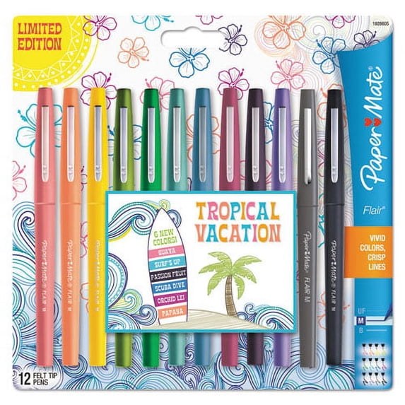 Point Guard Flair Felt Tip Porous Point Pen, Stick, Medium 0.7 Mm, Assorted Tropical Vacation Ink And Barrel Colors, Dozen | Bundle of 10 Sets