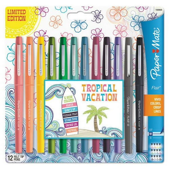 Point Guard Flair Felt Tip Porous Point Pen, Stick, Medium 0.7 Mm, Assorted Tropical Vacation Ink And Barrel Colors, Dozen | Bundle of 2 Sets
