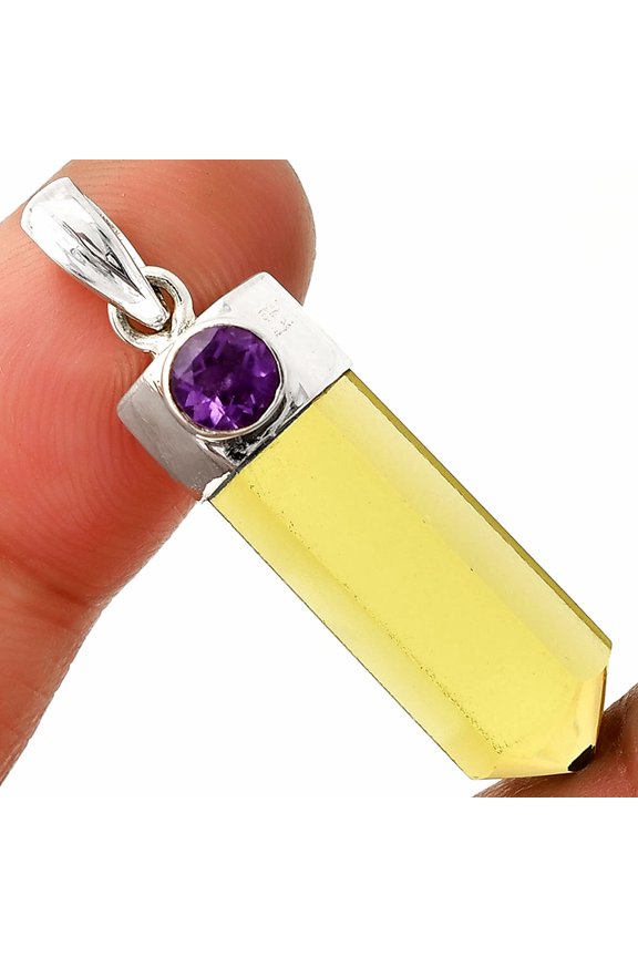 Point - Lemon Quartz & Amethyst 925 Sterling Silver Pendant Jewelry P-1107 SDP149039