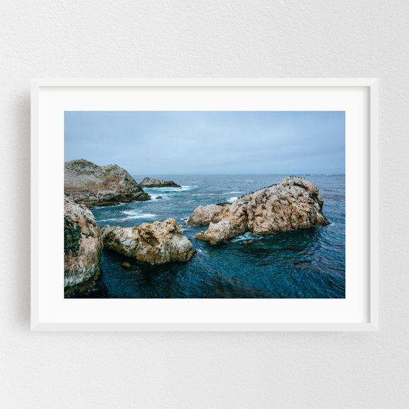Point Lobos Coastal 01 - Carmel-by-the-Sea California Photography Seascape Coastal Ocean Waves Nature Scenic Bird White Framed Wall Art Print 5 x 7 inches