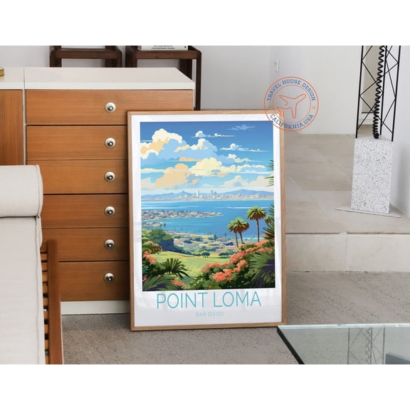 Point Loma San Diego California Coastal Travel Wall Art, Stretched Canvas Size 12x18