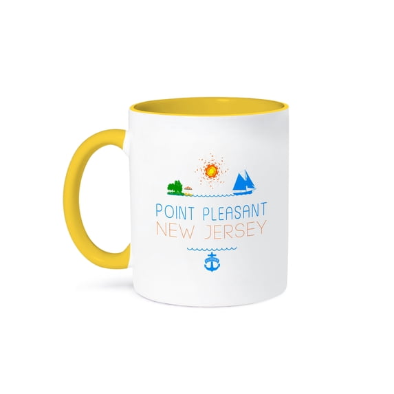 3dRose, Point Pleasant, New Jersey decorative text, images. Summer holidays, 11oz Two-Tone Yellow Mug