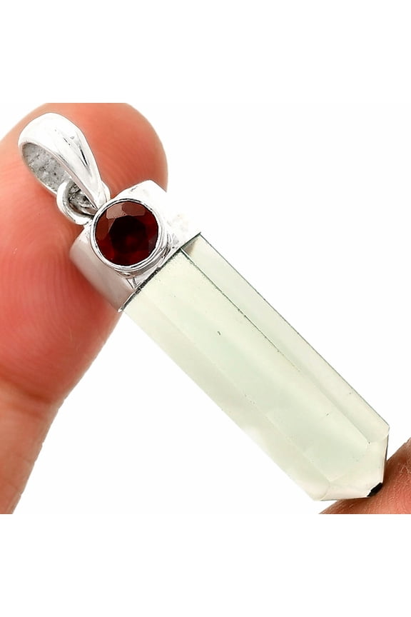 Point - Prasiolite (Green Amethyst) & Garnet 925 Silver Pendant Jewelry P-1107 SDP148961