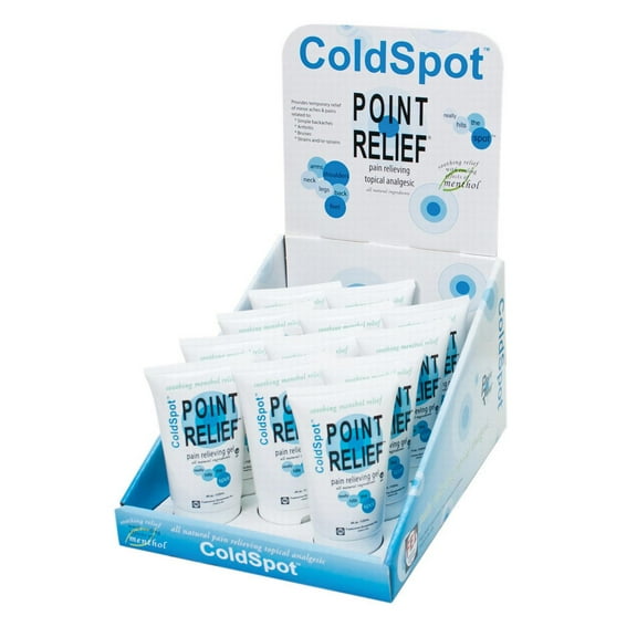 Point Relief ColdSpot gel tube, 4 ounce, 12 pc dispenser w/display box