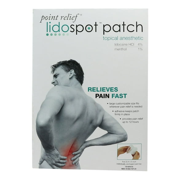 Point Relief LidoSpot pain relieving patch, universal size (4" x 6"), 20/pack