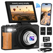Ourlife 5K 80MP Digital Camera, 12X Optical Zoom Autofocus WiFi Vlogging Camera for YouTube, Flip Screen, 64GB Card