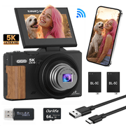 Ourlife 5K 80MP Digital Camera, 12X Optical Zoom Autofocus WiFi Vlogging Camera for YouTube, Flip Screen, 64GB Card