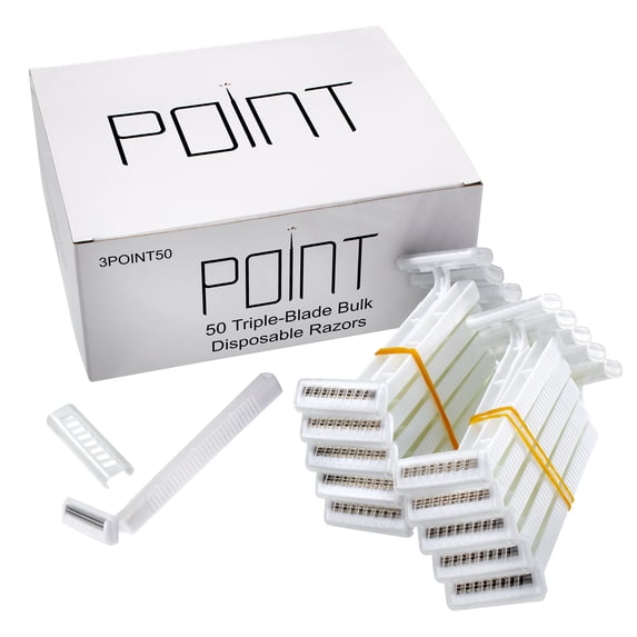 Point Triple Blade Disposable Razors (50 Count) Close Shave for Face Legs Body Sensitive Skin Men Women
