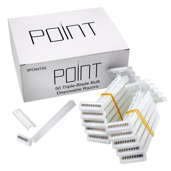 Point Triple Blade Disposable Razors (50 Count) Close Shave for Face Legs Body Sensitive Skin Men Women