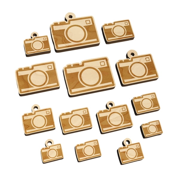 Point and Shoot Camera Photography Wood Mini Charms Shapes DIY Craft Jewelry - With Hole - 18mm (17pcs)