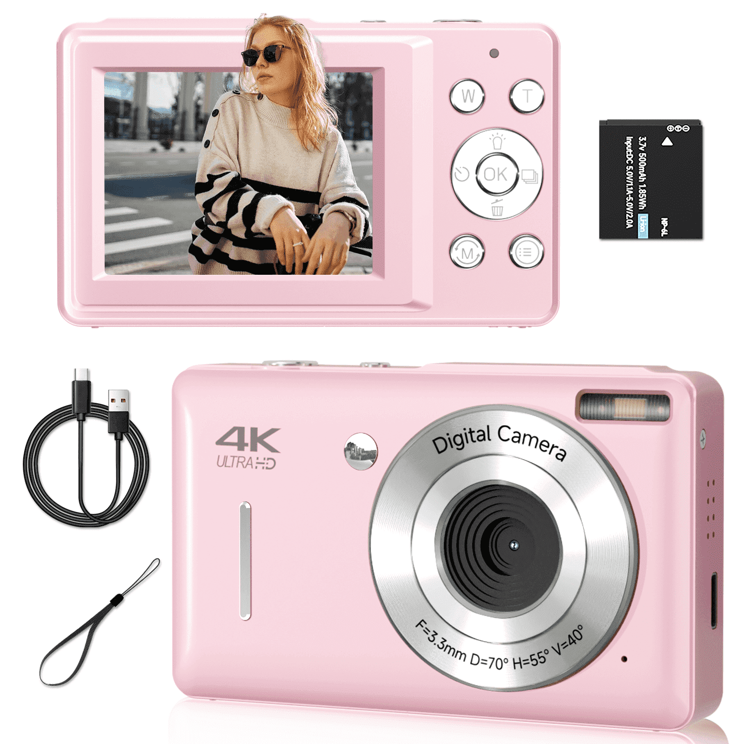 KEEPBERRY fhd Point and Shoot Digital Camera for Kids with , smile Capture, 20 Filters, Built-in Flash & Type-C Cable (Pink)