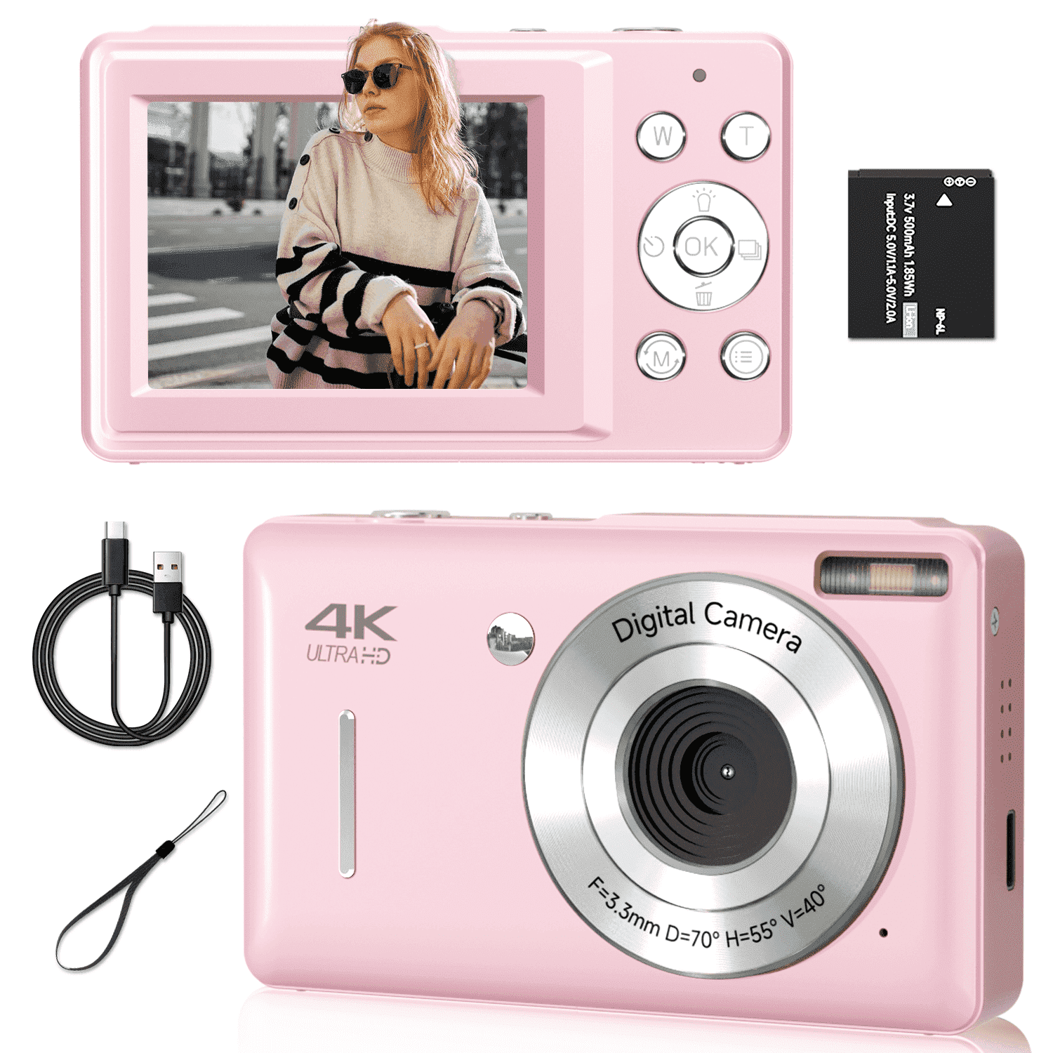 KEEPBERRY fhd Point and Shoot Digital Camera for Kids with , smile Capture, 20 Filters, Built-in Flash & USB-C Cable (Pink)