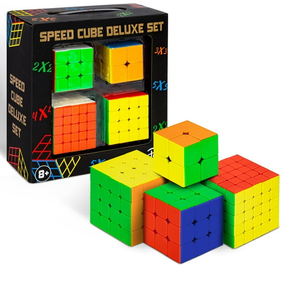 PointGames Speed Cube Set 4 Pack, 2x2 3x3 4x4 5x5 Beginner to Master, Smooth Turning, Magic 3D Puzzle Cube Game, Development Stimulating Toys, Brain Teaser Puzzles, Bundle Set