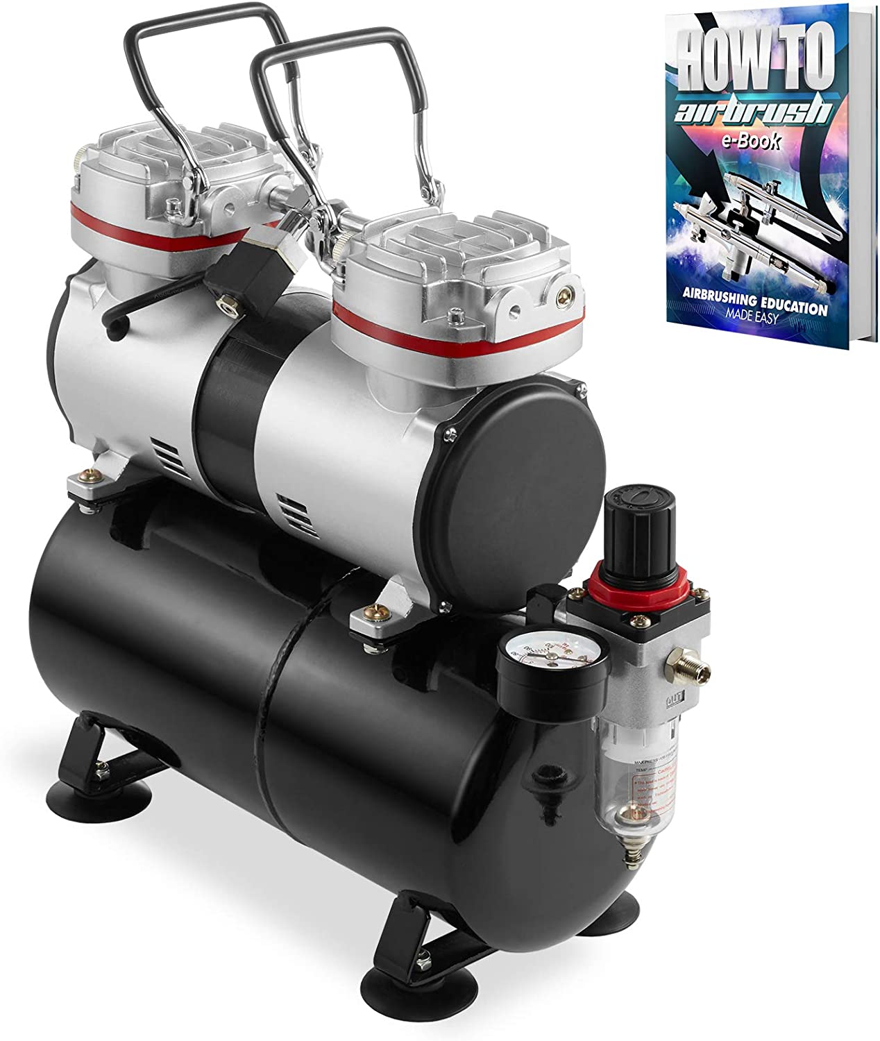PointZero 1/3 HP Double Piston Airbrush Compressor with Air Tank