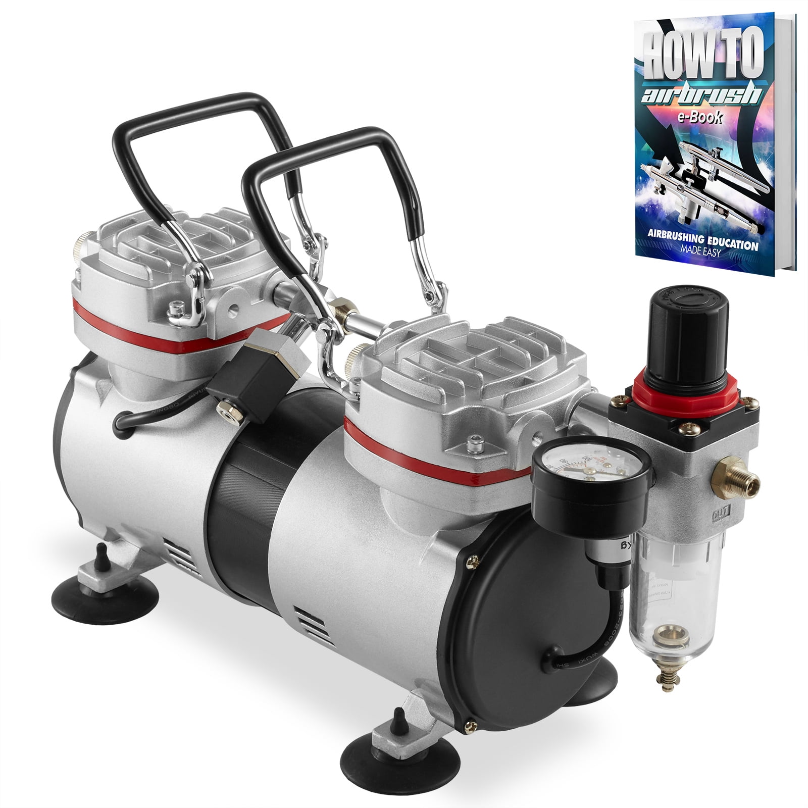 PointZero 1/3 HP Double Piston Airbrush Compressor with Regulator