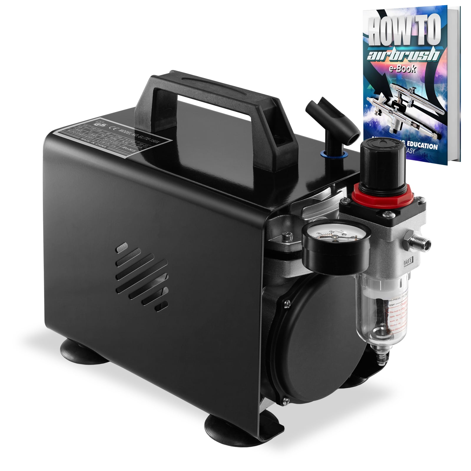  PointZero 1/5 HP Airbrush Compressor with Air Tank, Regulator,  Gauge and Water Trap - Quiet Portable Pump Silver : Tools & Home Improvement