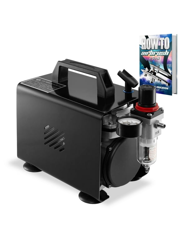 PointZero 1/5 HP Airbrush Compressor with Regulator, Gauge, Water Trap, and Cover with Holder - Quiet Portable Air Pump