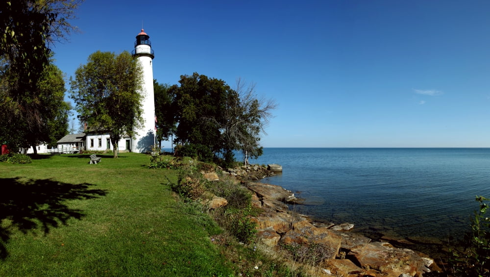 Pointe Aux Barques Lighthouse Lake Huron Port Hope Huron County Michigan USA Canvas Art - Panoramic Images (27 x 9)