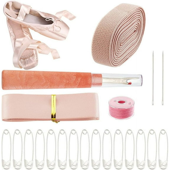 Pointe Shoe Professional Stitch and Sewing Kit Including Satin Ribbon 2m Rubber Cord 45m Sewing Thread 2pc Leather Sewing Stitching Needle 1pc Thread Cutter and Others