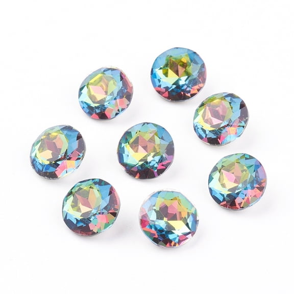 Pointed Back Back Plated Glass Rhinestone Cabochons Grade A Faceted Flat Round Vitrail Medium 10x5mm
