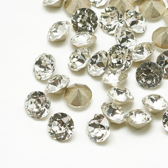 Pointed Back Glass Rhinestone Cabochons Back Plated Faceted Diamond Crystal 4x3mm