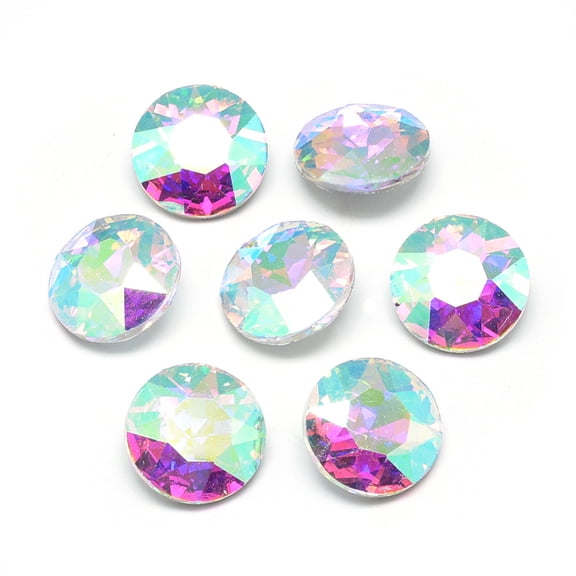 Pointed Back Glass Rhinestone Cabochons Back Plated Faceted Flat Round Clear AB 8x3.5mm