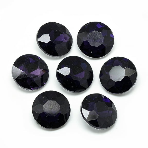 Pointed Back Glass Rhinestone Cabochons Back Plated Faceted Flat Round Purple 10x4.5~5mm