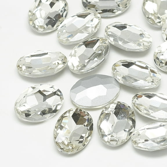 Pointed Back Glass Rhinestone Cabochons Back Plated Faceted Oval Crystal 18x13x5.5mm