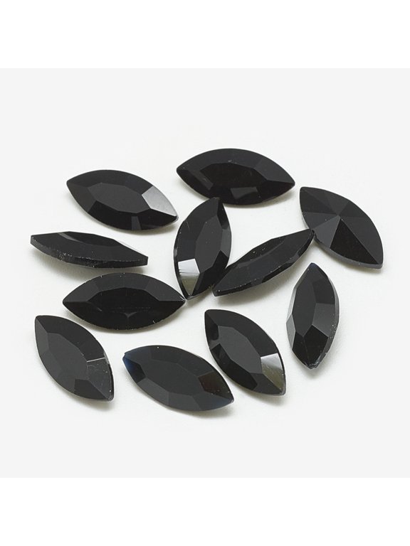 Pointed Back Glass Rhinestone Cabochons Faceted Horse Eye Jet 6x3x2mm 50pcs