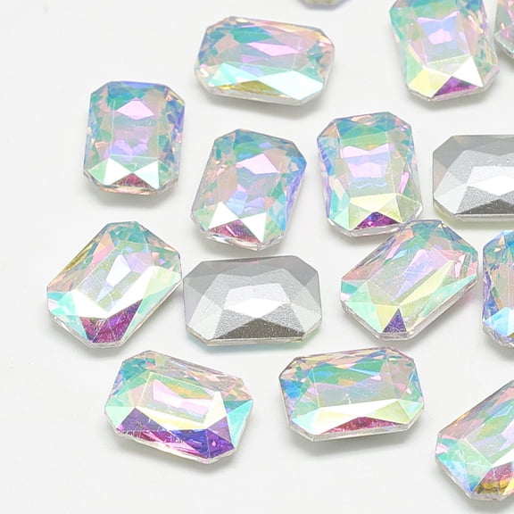 Pointed Back Glass Rhinestone Cabochons Faceted Rectangle Octagon Crystal AB 8x6x3mm