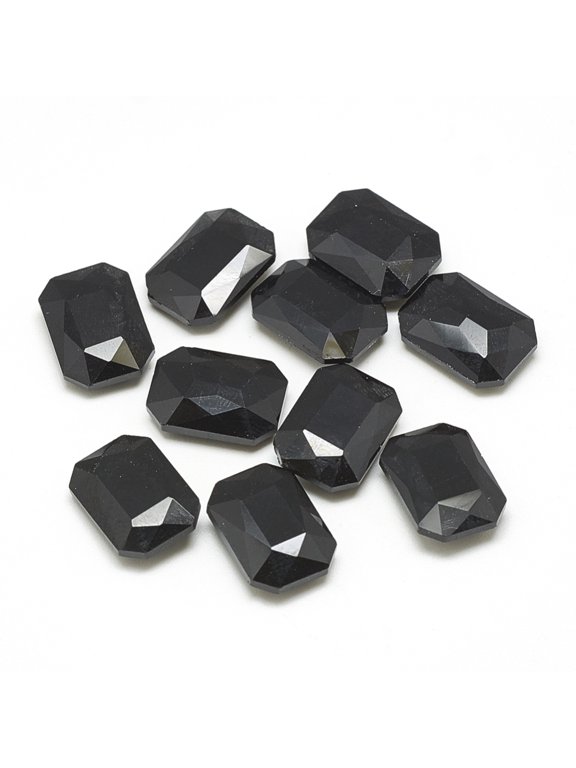 Pointed Back Glass Rhinestone Cabochons Faceted Rectangle Octagon Jet 14x10x4mm Glass Rhinestone