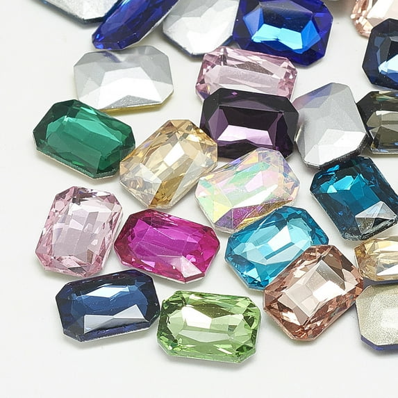 Pointed Back Glass Rhinestone Cabochons Faceted Rectangle Octagon Mixed color 18x13x5mm
