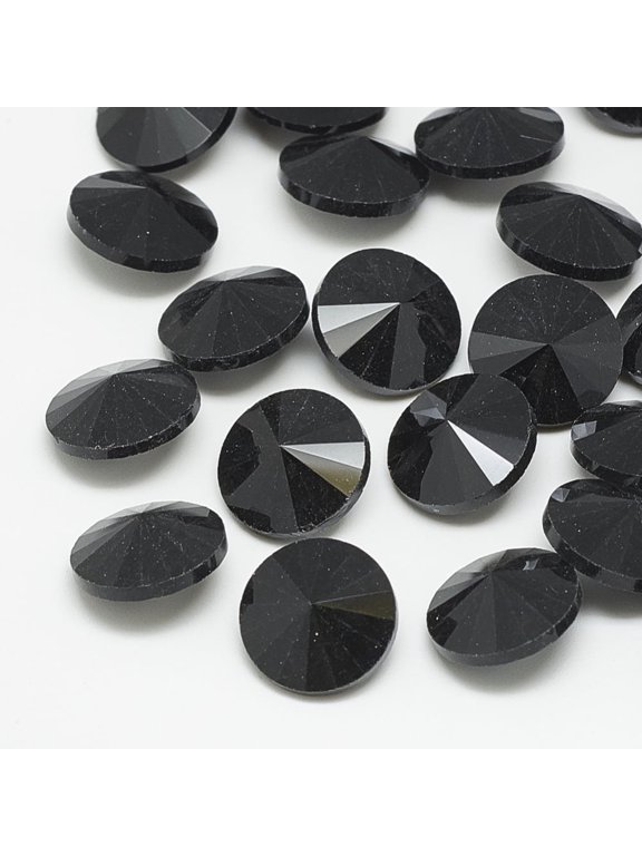 Pointed Back Glass Rhinestone Cabochons Rhinestone Faceted Cone Jet 6x3mm