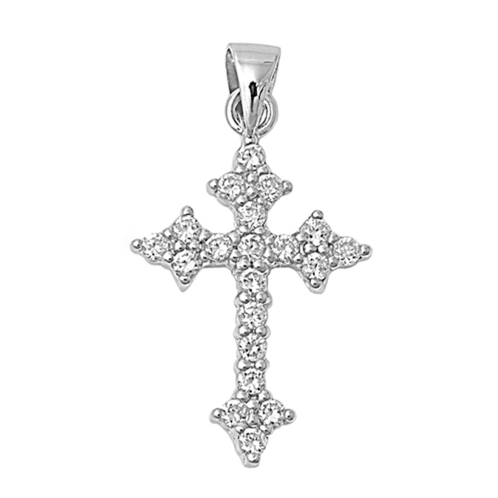Pointed Gothic Cross Pendant Clear Cubic Zirconia .925 Sterling Silver ...