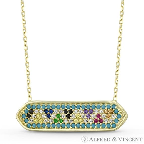 Pointed Nugget Bar-Design Cubic Zirconia Fashion Pendant & Chain Necklace in .925 Sterling Silver