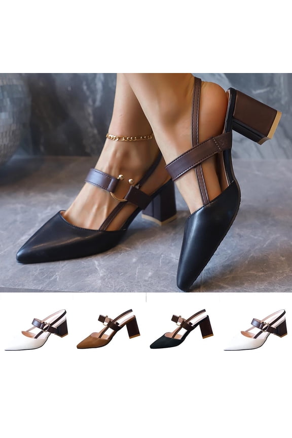 Pointed Sling Back Block Heels Women's Dress Strappy Chunky Heels Shoes for Women Closed Toe Low Heel Comfortable Party Slip on Mules Pumps Noiseless Option