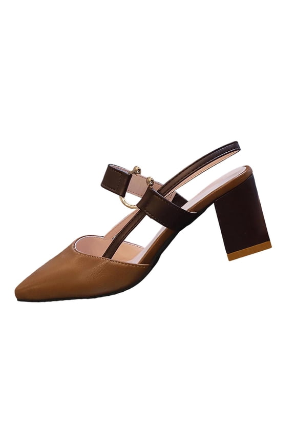 Pointed Sling Back Block Heels Women's Dress Strappy Chunky Heels Shoes for Women Closed Toe Low Heel Comfortable Party Slip on Mules Pumps Noiseless Option