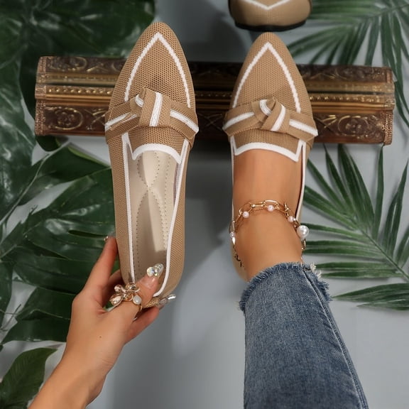 Pointed Toe Flat Shoes, Breathable Knit Slip-On Loafer for Women, Chic and Comfortable Shoes for Business Casual, Driving, and Walking Khaki 43