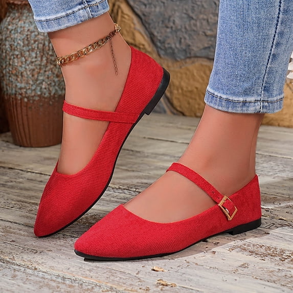 Pointed Toe Flats, Low Heel Dress Shoes for Women, Casual Slip on Comfortable Walking Shoes with One-Button Strap for Spring and Summer