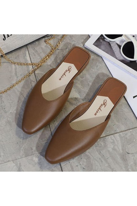 Pointed Toe Mules Womens V Cut Chunky Block Heels Slip On Clogs Fashion Office Slides Pumps Szie 36