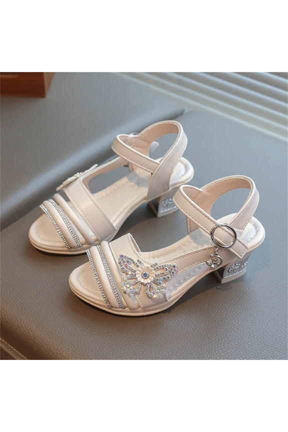 Pointed Toe Rhinestone Bow Sandals with Block Heel for Girls and Teens
