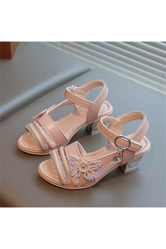 Pointed Toe Rhinestone Bow Sandals with Block Heel for Girls and Teens